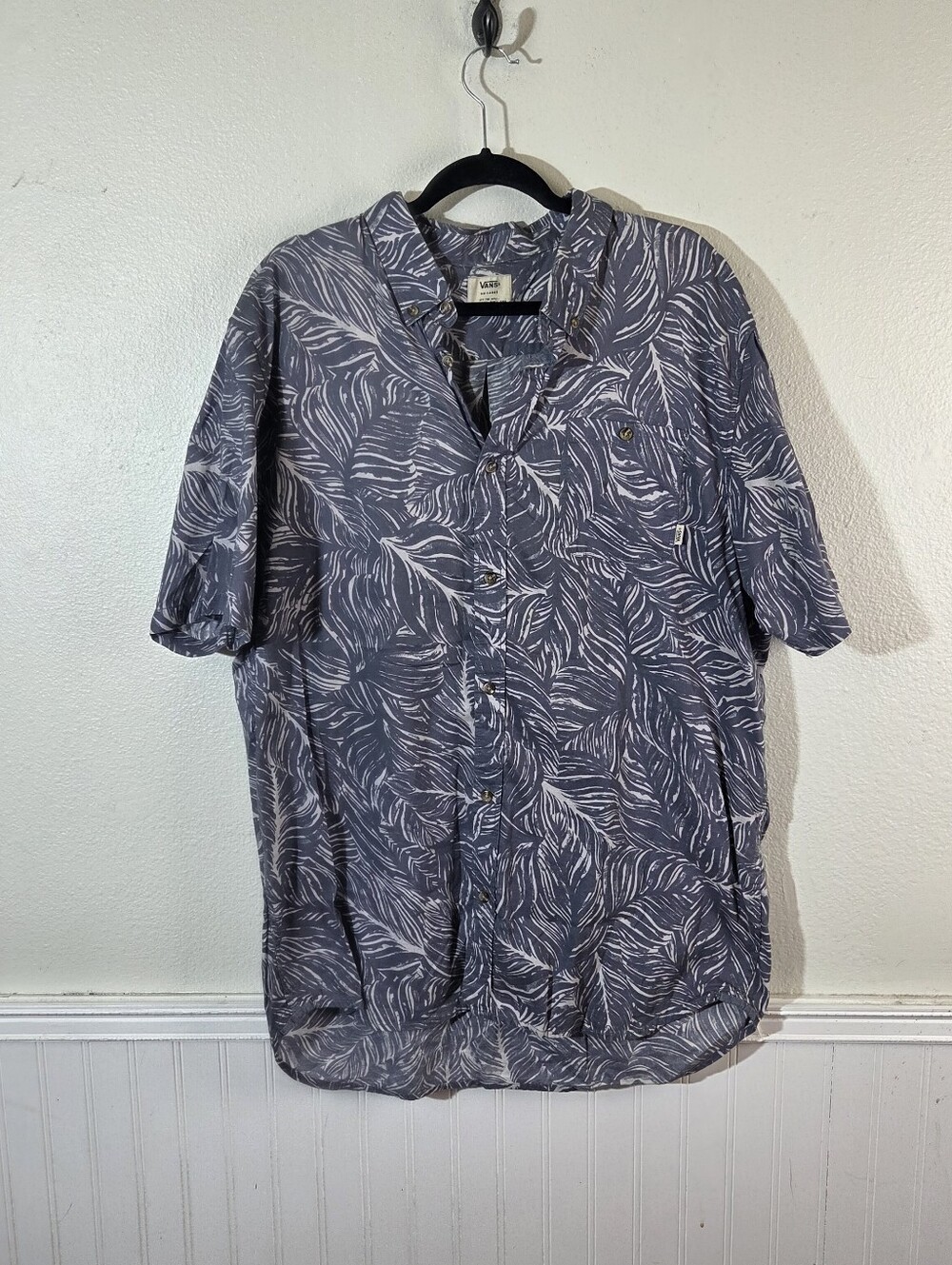 Vans Off The Wall Mens XXL 2XL Blue Leaf Print Short Sleeve Button Up Shirt